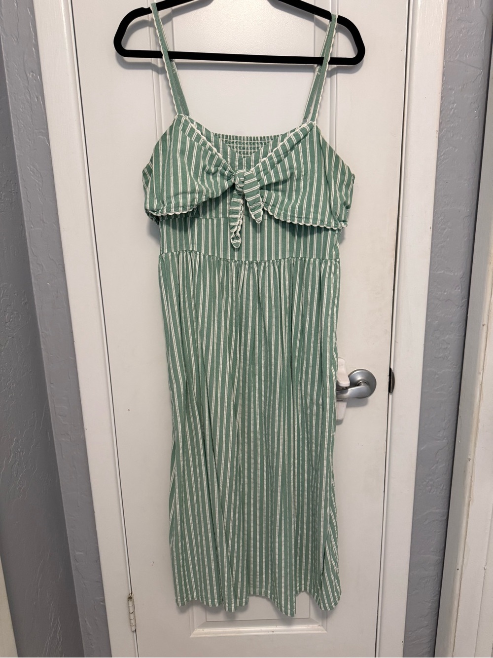 Old Navy Mint Green and White Striped Tie-Front Midi Dress
